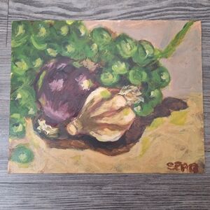 Garlics And Onion Still Life Original Painting 8x10